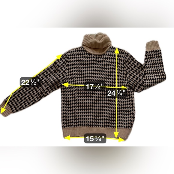 Ann Taylor 100% Extra Fine Merino Wool Sweater Brown Black Houndstooth Preppy XL - Picture 4 of 6